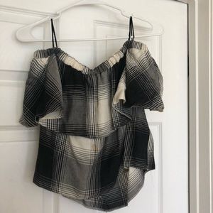Off the shoulder black and white checkered top